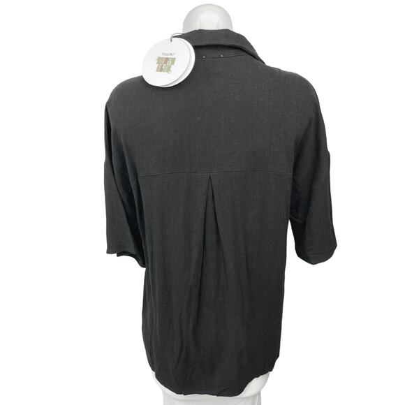 NEW Princess Polly Black Guava Linen 3/4 Sleeve Button Down Shirt Top Size 2 - Picture 2 of 5